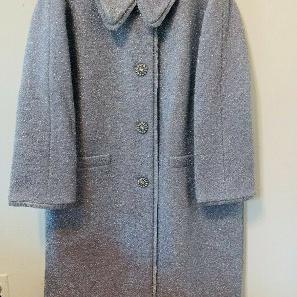 Kate Spade NY Women Gray Glitter Long Sleeve Single Breasted Wool Coat Size 14.